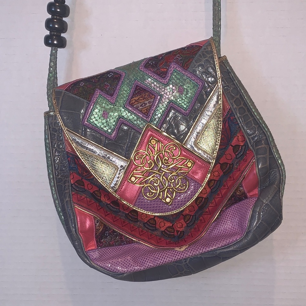 Sharif Vintage Multicolor Geometric Patchwork Crossbody Bag